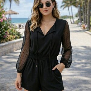 Romper Shorts Black Swiss Dot Sheer Sleeves Daniel Rainn 🦋 Retail $69-